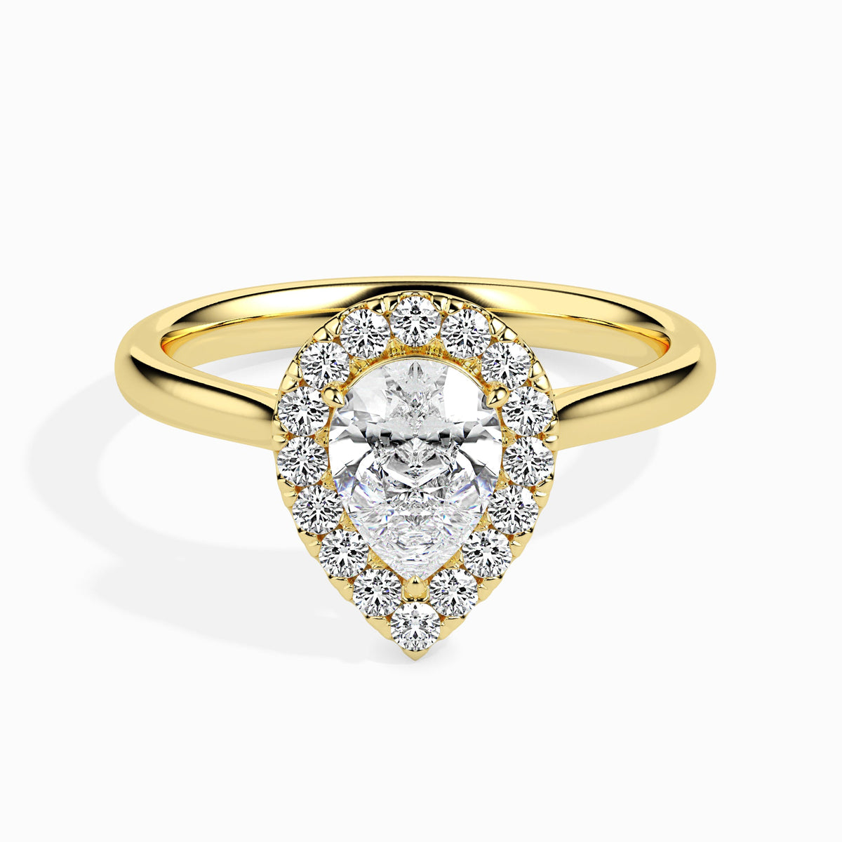 Classic Halo Pear Solitaire  0.50 To 3.00 Carat Diamond Ring - Yellow Gold