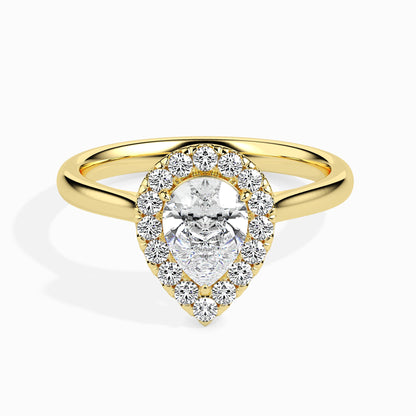 Classic Halo Pear Solitaire  0.50 To 3.00 Carat Diamond Ring - Yellow Gold