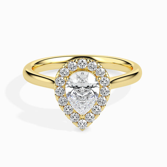 Classic Halo Pear Solitaire  0.50 To 3.00 Carat Diamond Ring - Yellow Gold
