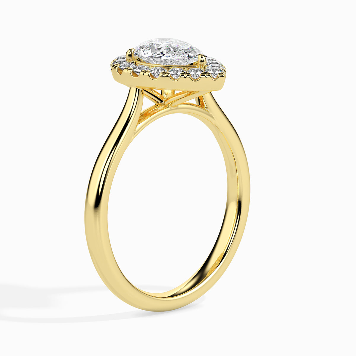 Classic Halo Pear Solitaire  0.50 To 3.00 Carat Diamond Ring - Yellow Gold