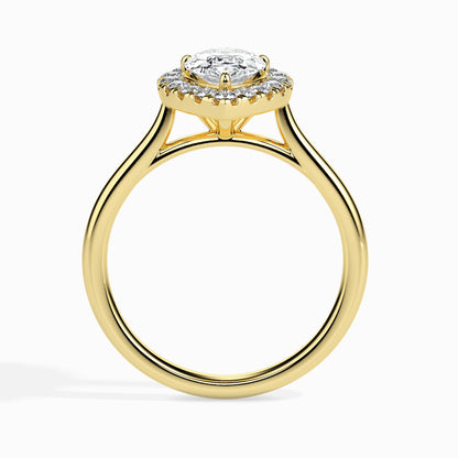 Classic Halo Pear Solitaire  0.50 To 3.00 Carat Diamond Ring - Yellow Gold