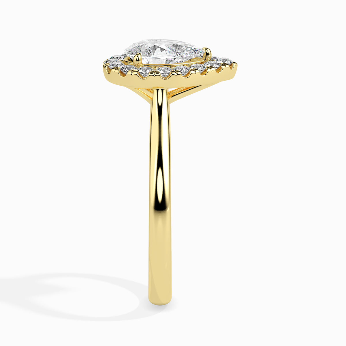 Classic Halo Pear Solitaire  0.50 To 3.00 Carat Diamond Ring - Yellow Gold