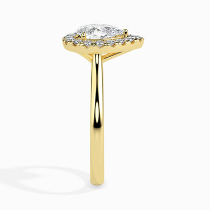 Classic Halo Pear Solitaire  0.50 To 3.00 Carat Diamond Ring - Yellow Gold