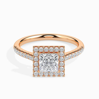 Classic Halo Princess Solitaire  0.50 To 3.00 Carat Diamond Ring With Side Stones - Rose Gold