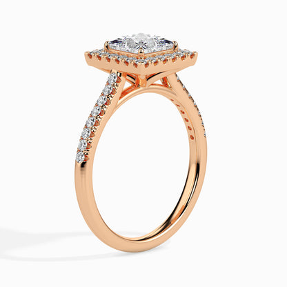 Classic Halo Princess Solitaire  0.50 To 3.00 Carat Diamond Ring With Side Stones - Rose Gold