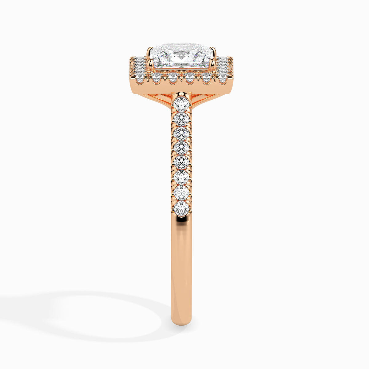 Classic Halo Princess Solitaire  0.50 To 3.00 Carat Diamond Ring With Side Stones - Rose Gold