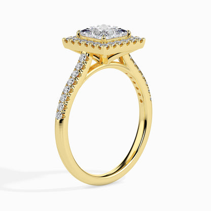 Classic Halo Princess Solitaire  0.50 To 3.00 Carat Diamond Ring With Side Stones - Yellow Gold