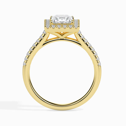 Classic Halo Princess Solitaire  0.50 To 3.00 Carat Diamond Ring With Side Stones - Yellow Gold