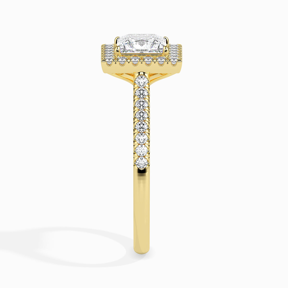 Classic Halo Princess Solitaire  0.50 To 3.00 Carat Diamond Ring With Side Stones - Yellow Gold