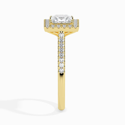 Classic Halo Princess Solitaire  0.50 To 3.00 Carat Diamond Ring With Side Stones - Yellow Gold