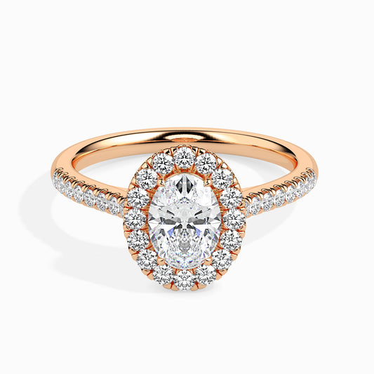 Classic Halo Oval Solitaire  0.50 To 3.00 Carat Diamond Ring With Side Stones - Rose Gold