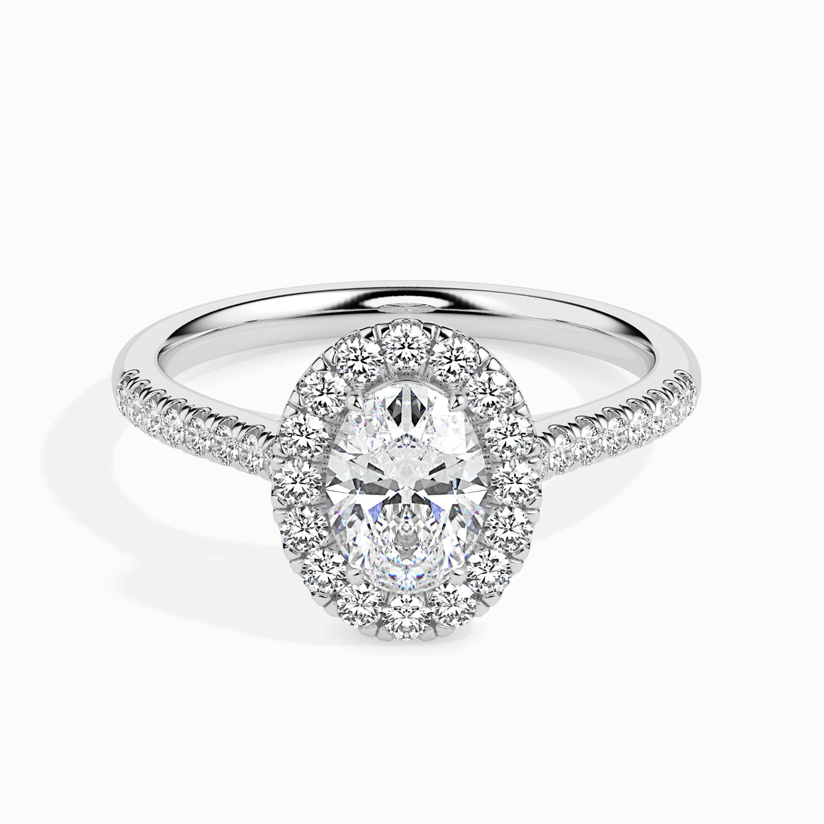 Classic Halo Oval Solitaire  0.50 To 3.00 Carat Diamond Ring With Side Stones - White Gold