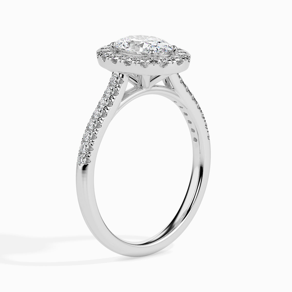 Classic Halo Oval Solitaire  0.50 To 3.00 Carat Diamond Ring With Side Stones - White Gold