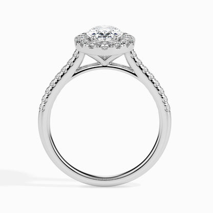 Classic Halo Oval Solitaire  0.50 To 3.00 Carat Diamond Ring With Side Stones - White Gold