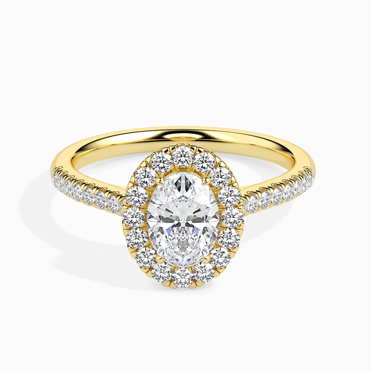 Classic Halo Oval Solitaire  0.50 To 3.00 Carat Diamond Ring With Side Stones - Yellow Gold