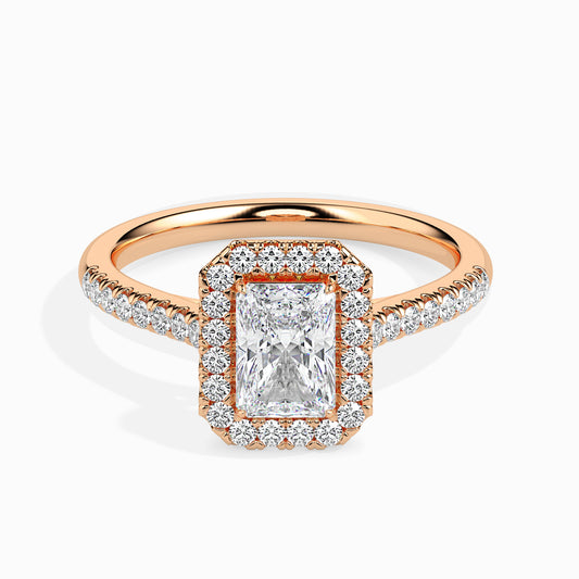 Classic Halo Rectangular Radiant Solitaire  0.50 To 3.00 Carat Diamond Ring With Side Stones - Rose Gold