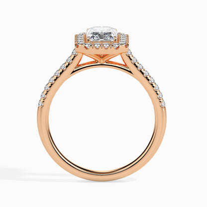 Classic Halo Rectangular Radiant Solitaire  0.50 To 3.00 Carat Diamond Ring With Side Stones - Rose Gold