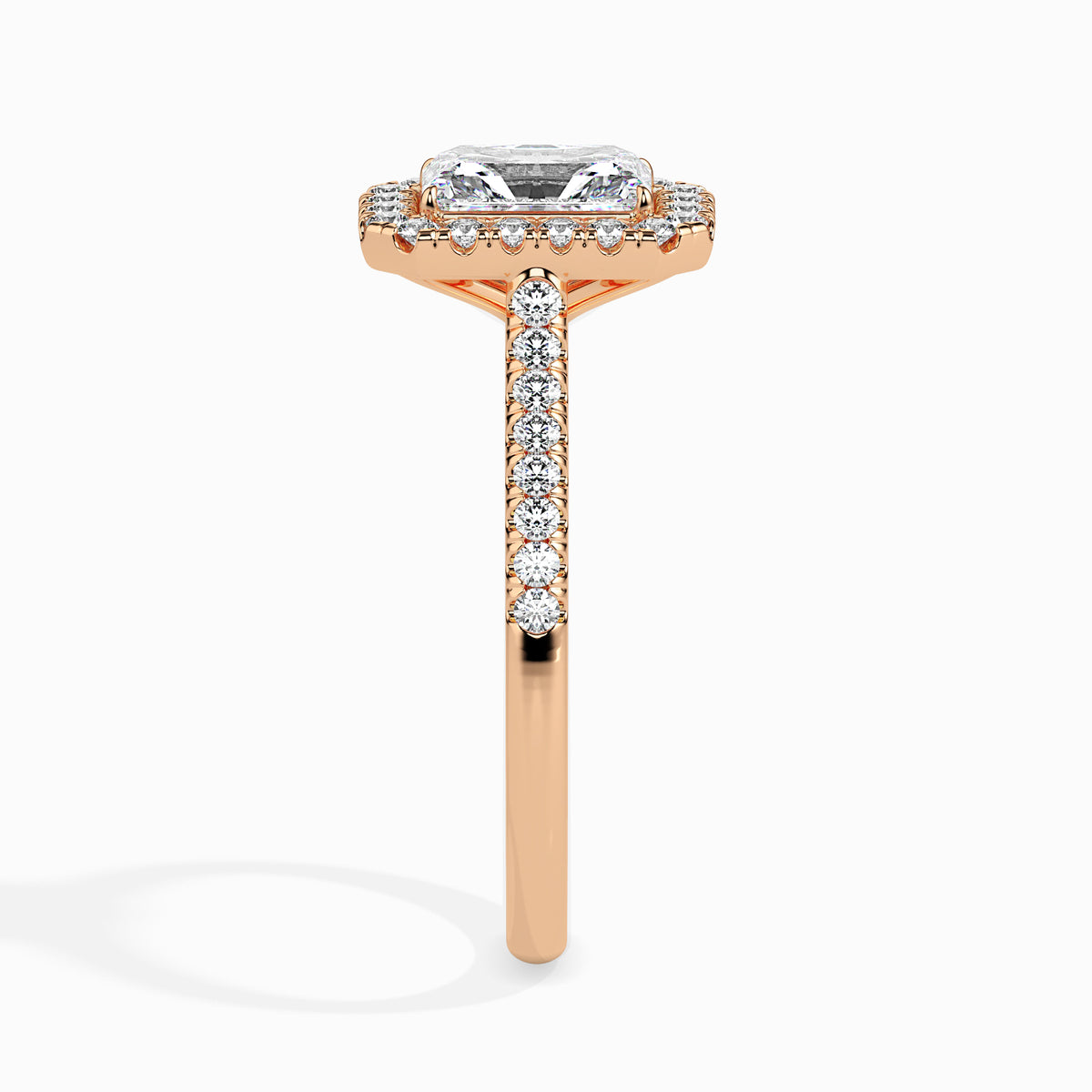 Classic Halo Rectangular Radiant Solitaire  0.50 To 3.00 Carat Diamond Ring With Side Stones - Rose Gold