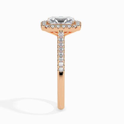 Classic Halo Rectangular Radiant Solitaire  0.50 To 3.00 Carat Diamond Ring With Side Stones - Rose Gold