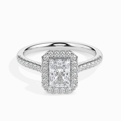 Classic Halo Rectangular Radiant Solitaire  0.50 To 3.00 Carat Diamond Ring With Side Stones - White Gold