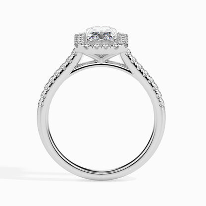 Classic Halo Rectangular Radiant Solitaire  0.50 To 3.00 Carat Diamond Ring With Side Stones - White Gold