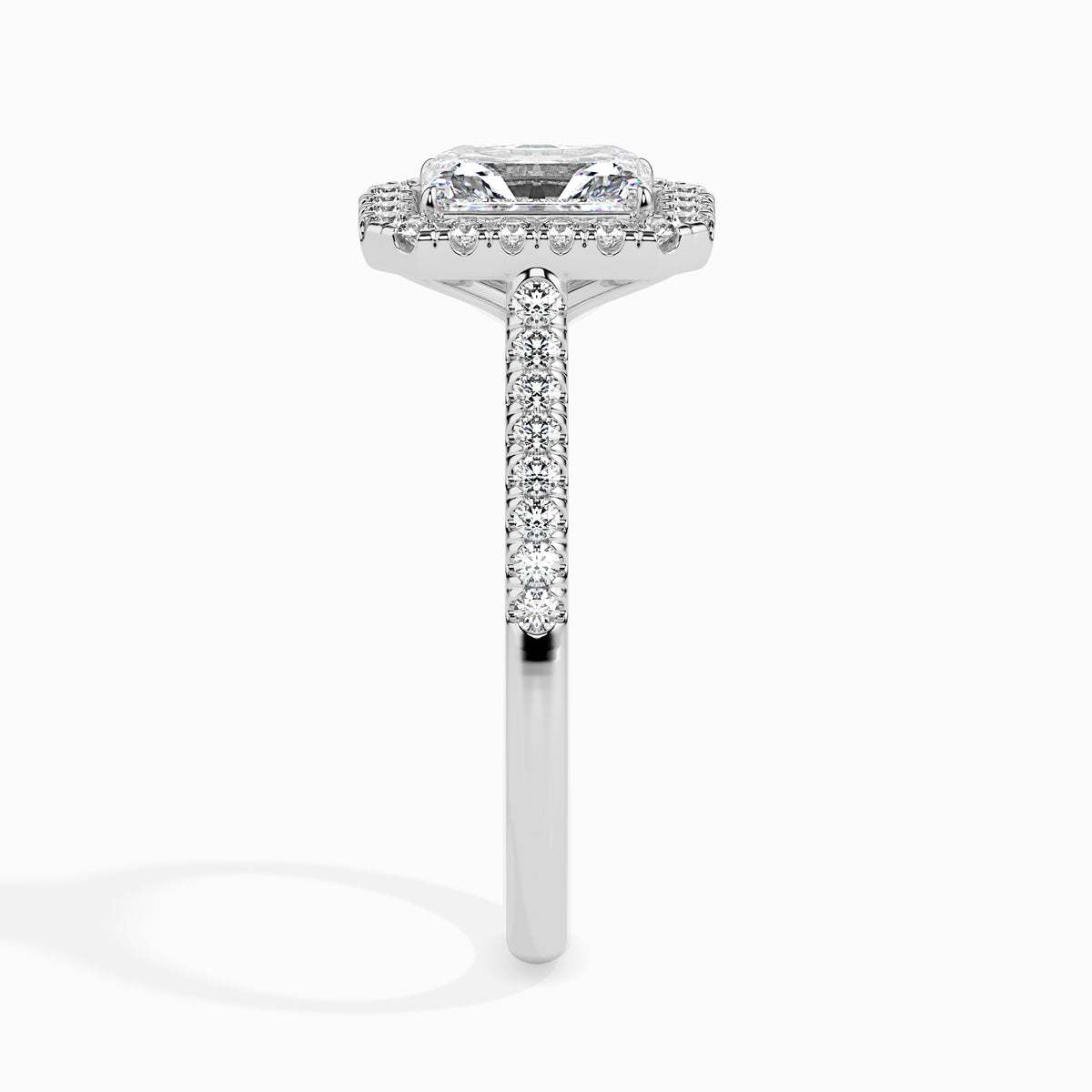 Classic Halo Rectangular Radiant Solitaire  0.50 To 3.00 Carat Diamond Ring With Side Stones - White Gold