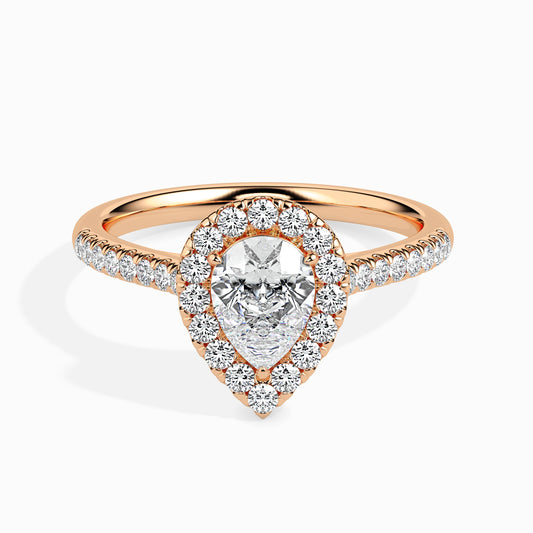 Classic Halo Pear Solitaire  0.50 To 3.00 Carat Diamond Ring With Side Stones - Rose Gold