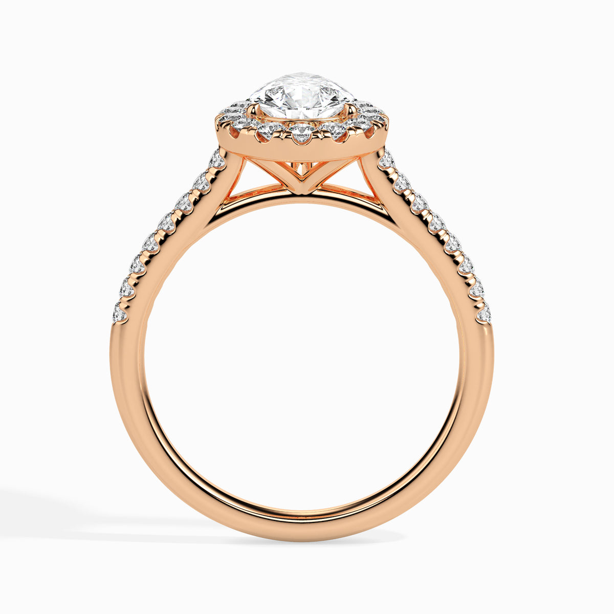 Classic Halo Pear Solitaire  0.50 To 3.00 Carat Diamond Ring With Side Stones - Rose Gold