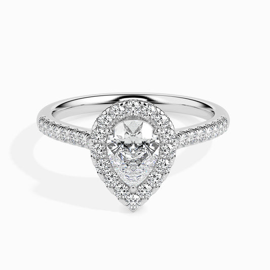 Classic Halo Pear Solitaire  0.50 To 3.00 Carat Diamond Ring With Side Stones - White Gold