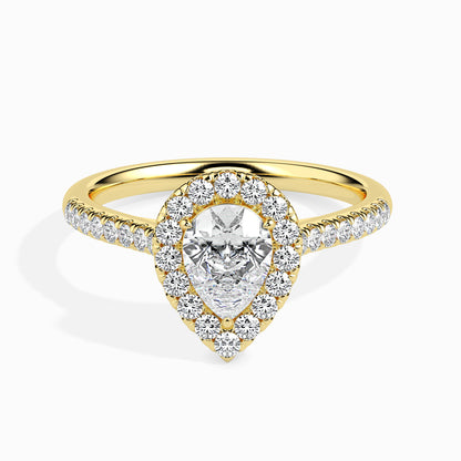 Classic Halo Pear Solitaire  0.50 To 3.00 Carat Diamond Ring With Side Stones - Yellow Gold