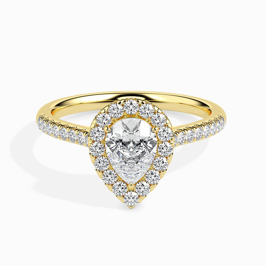 Classic Halo Pear Solitaire  0.50 To 3.00 Carat Diamond Ring With Side Stones - Yellow Gold