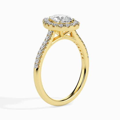 Classic Halo Pear Solitaire  0.50 To 3.00 Carat Diamond Ring With Side Stones - Yellow Gold
