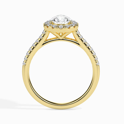Classic Halo Pear Solitaire  0.50 To 3.00 Carat Diamond Ring With Side Stones - Yellow Gold