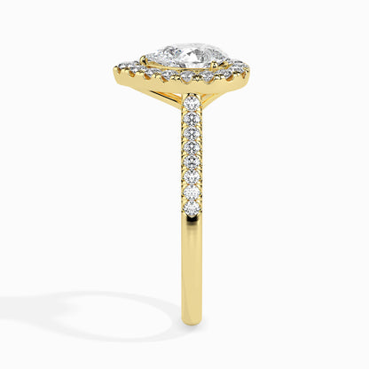 Classic Halo Pear Solitaire  0.50 To 3.00 Carat Diamond Ring With Side Stones - Yellow Gold