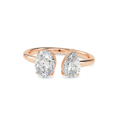 Classic Modern Toi ET Moi Oval-Pear Diamond Solitaire Ring