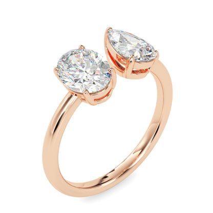 Classic Modern Toi ET Moi Oval-Pear Diamond Solitaire Ring
