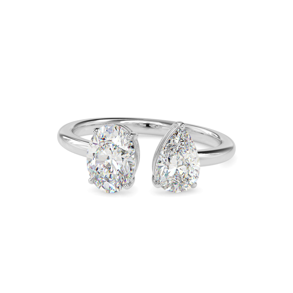 Classic Modern Toi ET Moi Oval-Pear Diamond Solitaire Ring