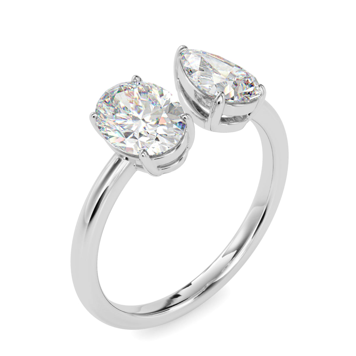Classic Modern Toi ET Moi Oval-Pear Diamond Solitaire Ring