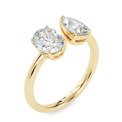Classic Modern Toi ET Moi Oval-Pear Diamond Solitaire Ring