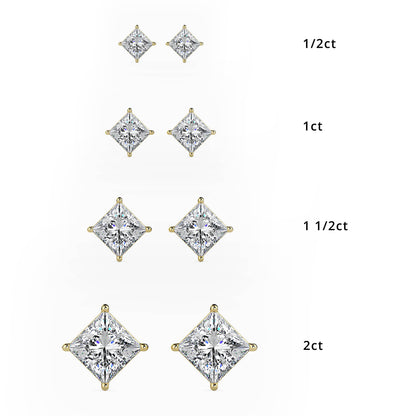 Classic Princess Solitaire Diamond Stud Earrings 0.50 To 5.00 Carat Pair