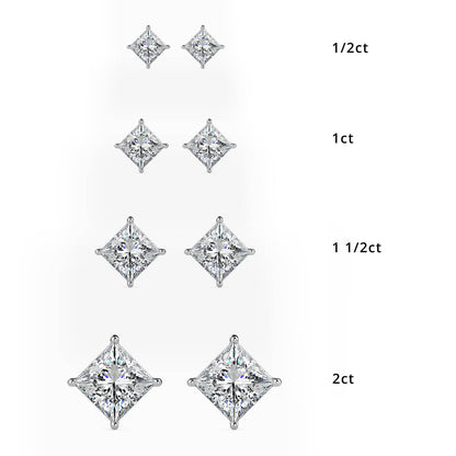 Classic Princess Solitaire Diamond Stud Earrings 0.50 To 5.00 Carat Pair