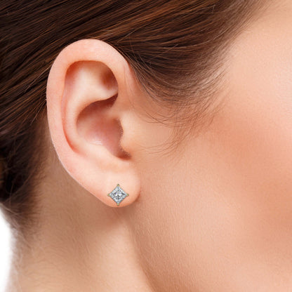 Classic Princess Solitaire Diamond Stud Earrings 0.50 To 5.00 Carat Pair