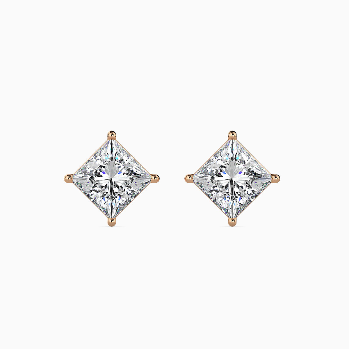 Classic Princess Solitaire Diamond Stud Earrings 0.50 To 5.00 Carat Pair