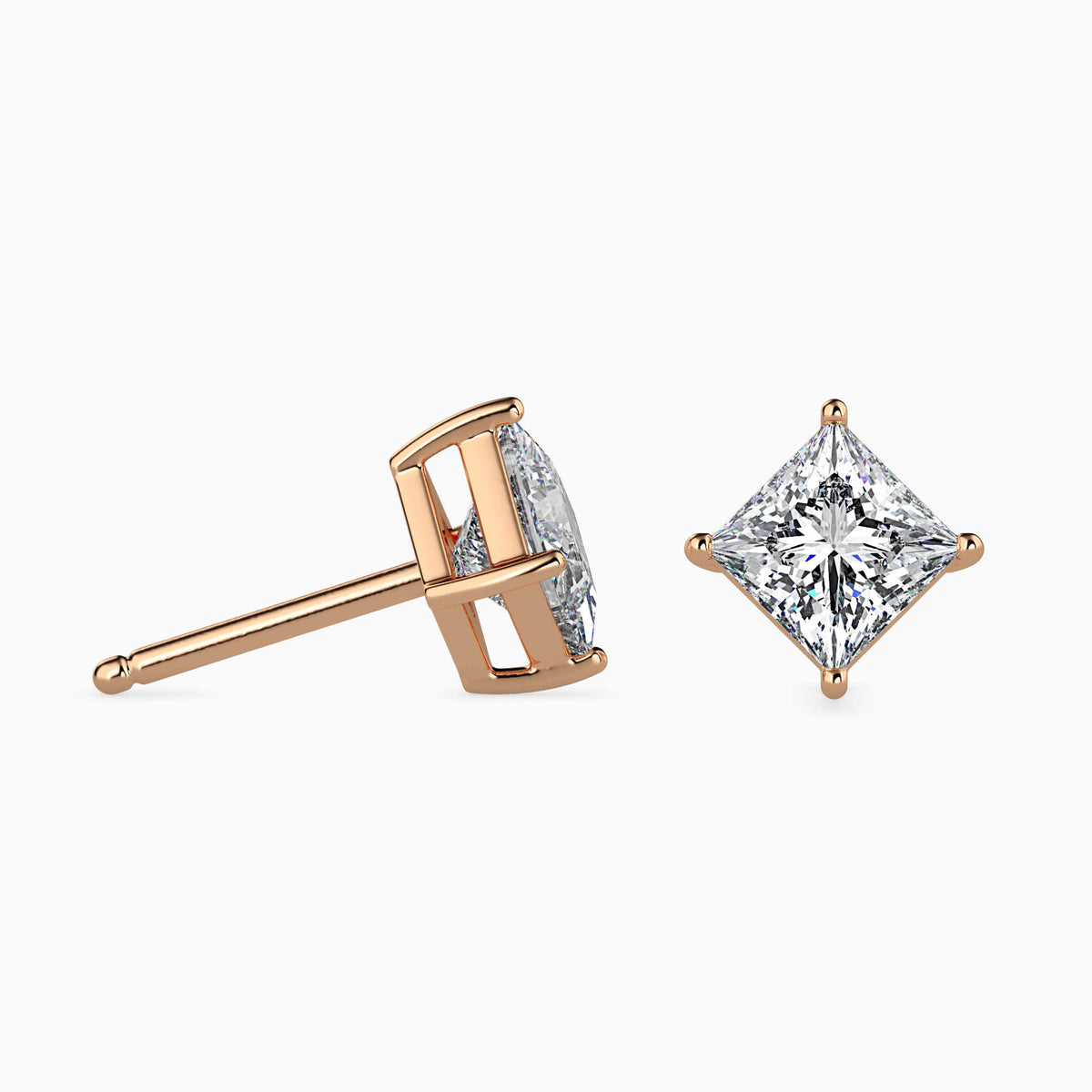 Classic Princess Solitaire Diamond Stud Earrings 0.50 To 5.00 Carat Pair
