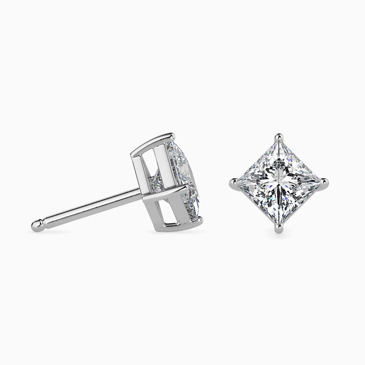 Classic Princess Solitaire Diamond Stud Earrings 0.50 To 5.00 Carat Pair