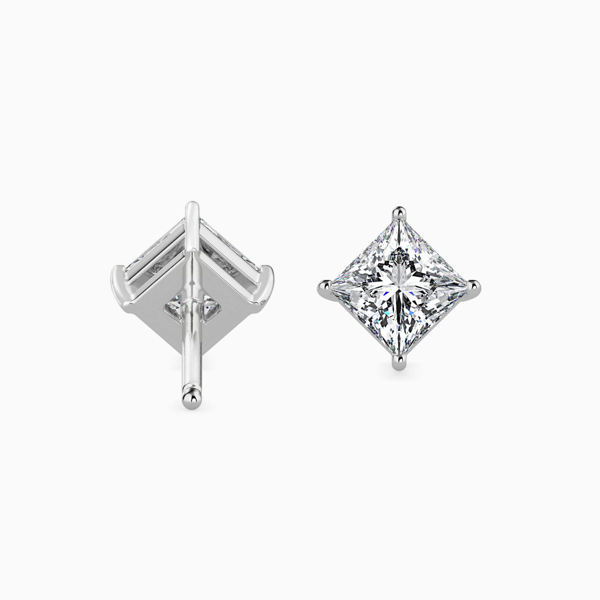 Classic Princess Solitaire Diamond Stud Earrings 0.50 To 5.00 Carat Pair