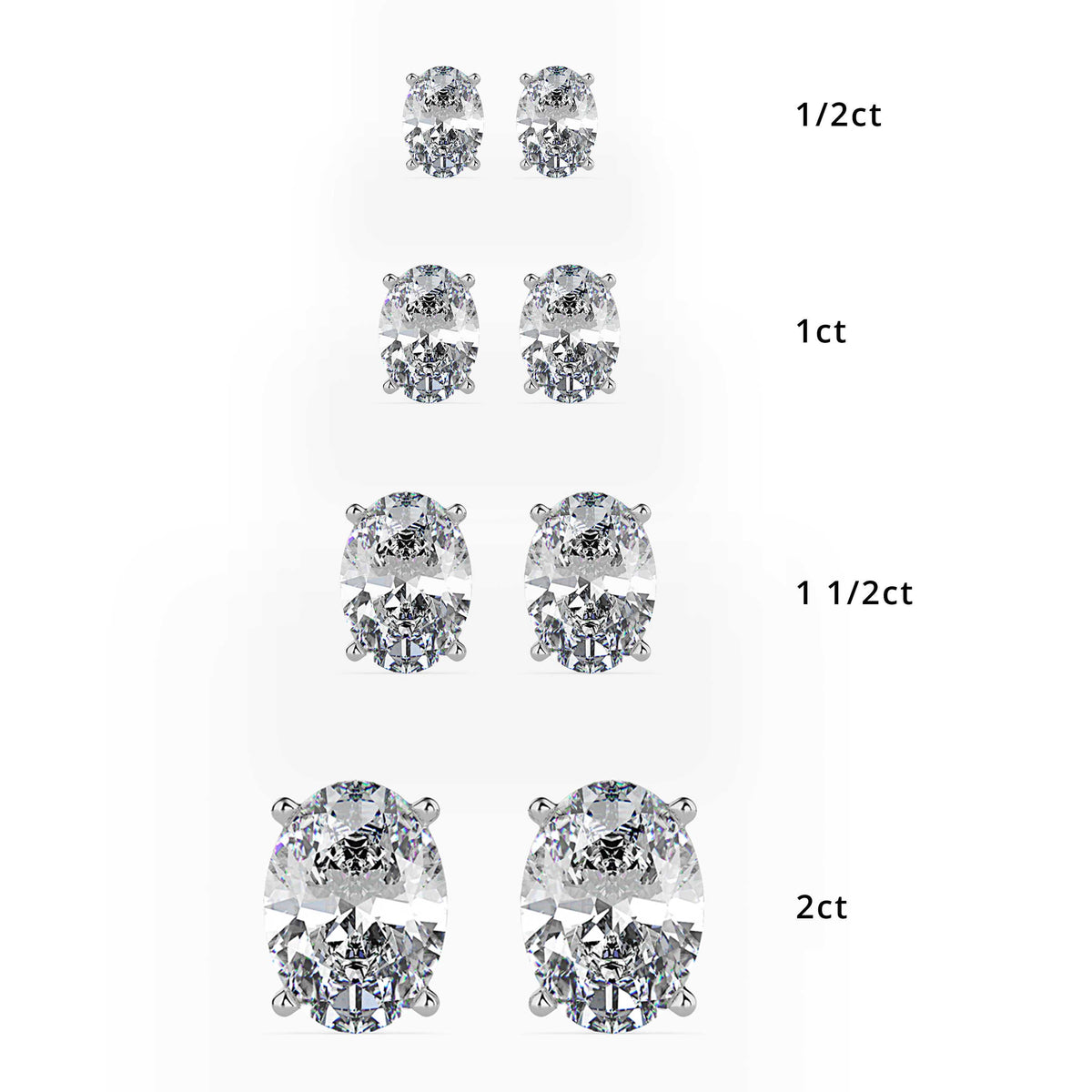 Classic Oval Solitaire Diamond Stud Earrings 0.50 To 5.00 Carat Pair