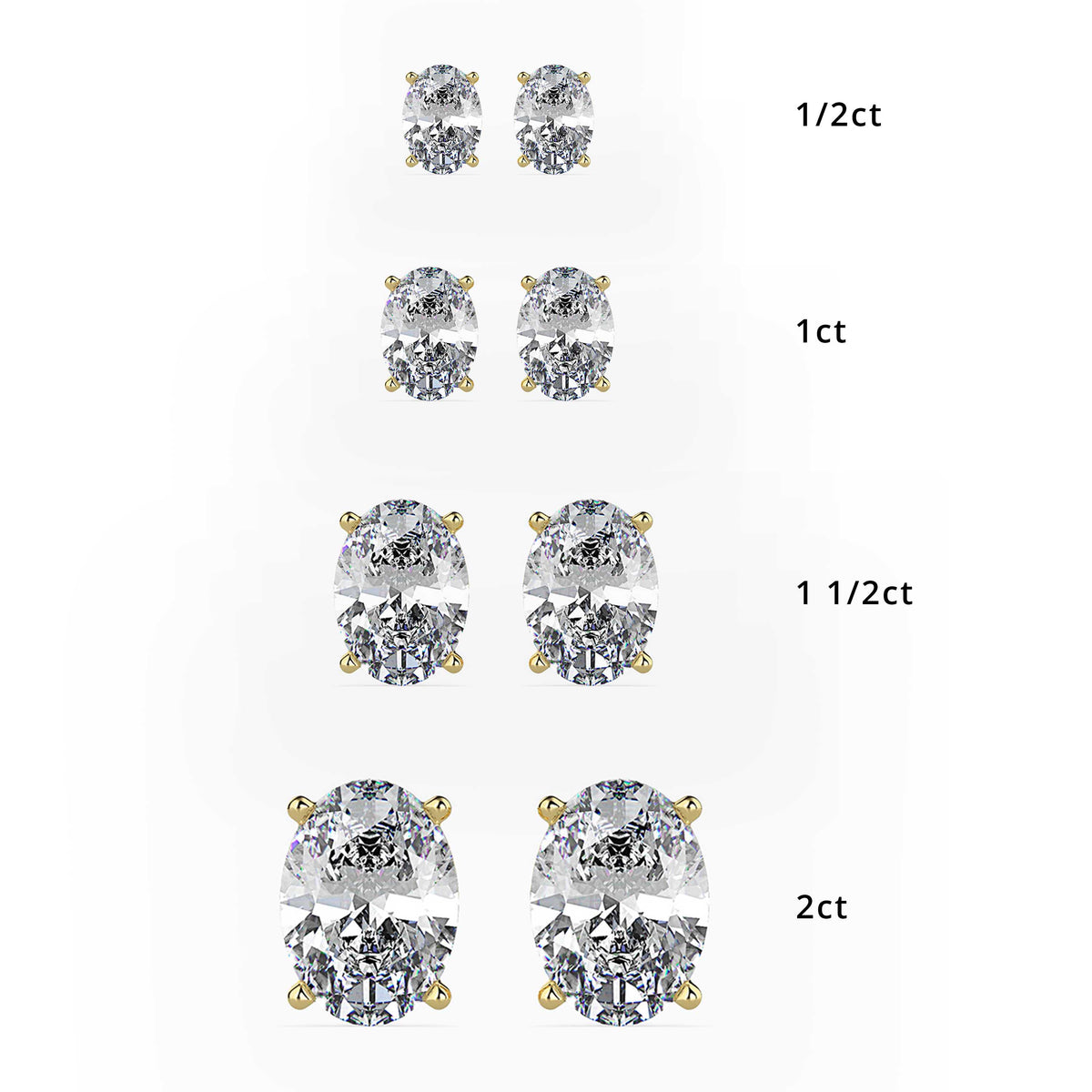 Classic Oval Solitaire Diamond Stud Earrings 0.50 To 5.00 Carat Pair