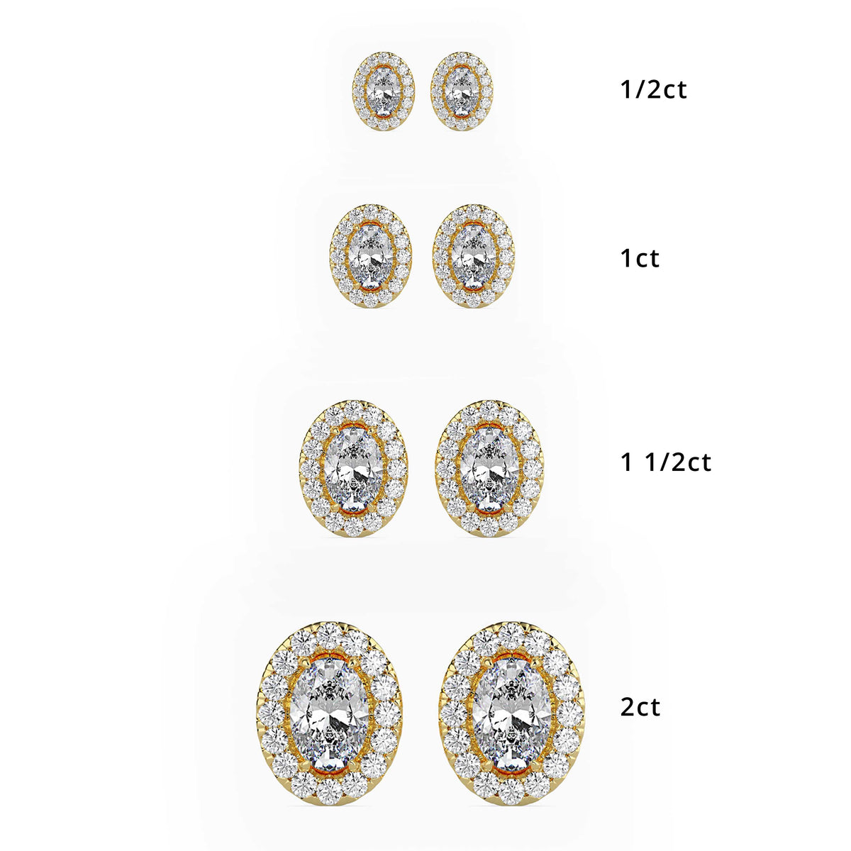 Classic Halo Oval Solitaire Diamond Stud Earrings 0.50 To 2.50 Carat Pair
