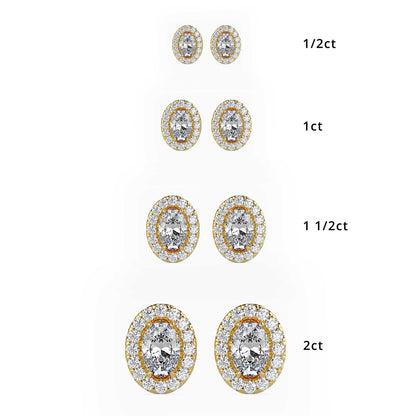 Classic Halo Oval Solitaire Diamond Stud Earrings 0.50 To 2.50 Carat Pair